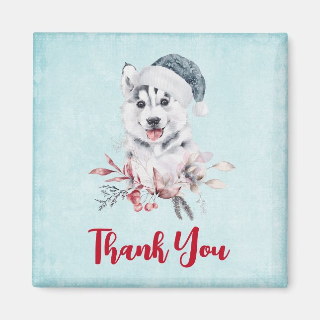 Christmas Husky Dog in einer Weihnachtsmannmütze D Magnet (Vorne)