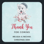 Christmas Husky Dog in einer Weihnachtsmannmütze D Quadratischer Aufkleber<br><div class="desc">Anlass danke Ihnen Aufkleber mit einer whimsikalen und niedlichen Aquarellmalerei eines Husky-Hundes mit einer blauen Weihnachtsmannmütze.</div>