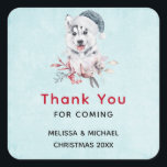 Christmas Husky Dog in einer Weihnachtsmannmütze D Quadratischer Aufkleber<br><div class="desc">Anlass danke Ihnen Aufkleber mit einer whimsikalen und niedlichen Aquarellmalerei eines Husky-Hundes mit einer blauen Weihnachtsmannmütze.</div>