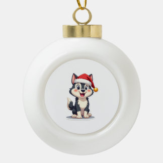 Christmas Husky Dog Lover Malamute (2) Keramik Kugel-Ornament