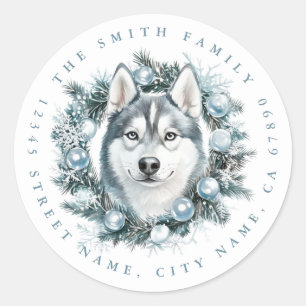 Christmas Husky Dog Round Stickers