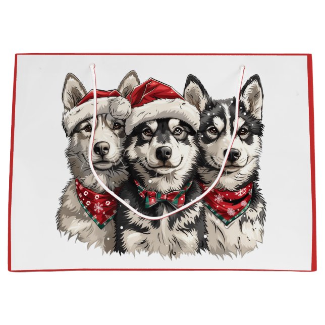 Christmas Husky Hogs Große Geschenktüte (Vorderseite)