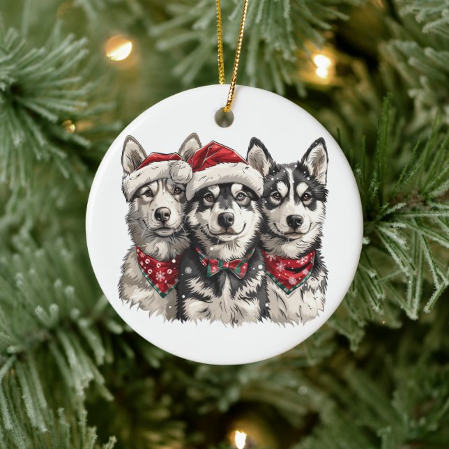 Christmas Husky Hogs Keramik Ornament (Baum)