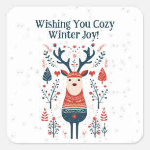 Christmas Hygge Cosy Winter Joy Deer Design Quadratischer Aufkleber
