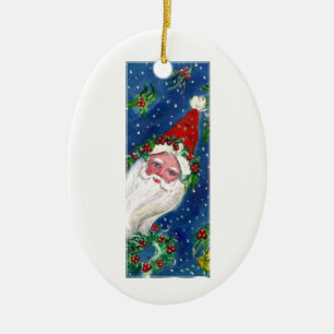 CHRISTMAS I LETTER / SANTA CLAUS MIT RED RIBBON KERAMIKORNAMENT