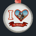 Christmas I Love My Family Holidays Foto Keepsake Ornament Aus Metall<br><div class="desc">Add your family foto,  pet,  husband,  wife,  son,  daughter to this cute "I Love Heart My Family" Design. Makes a great keepsake and decor for the Christmas tree.</div>