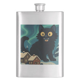 Christmas Icelandic Yule Cat with Northern Lights Flachmann
