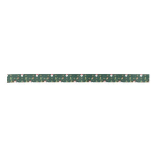 Christmas Icon Pattern Ribbon on Forest Green Satinband