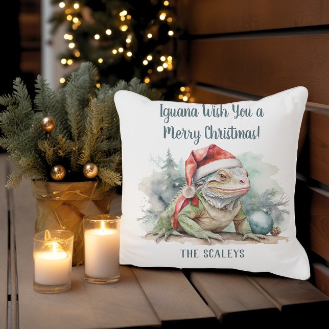 Christmas Iguana Throw Kissen (Iguana Wish You a Merry Christmas pillow )