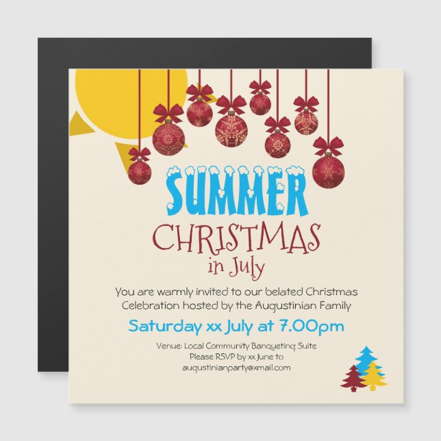 CHRISTMAS IM JULI - Sommerfest der GRILLEN Magneteinladung (Vorne/Hinten)