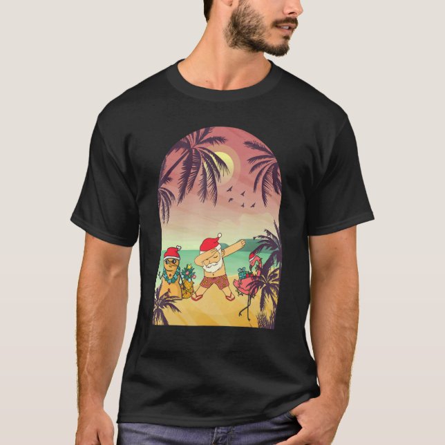 Christmas In July Dabbing Santa Hawaiian Summer Fl T-Shirt (Vorderseite)