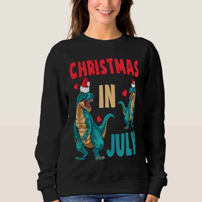 Christmas In July Dinosaur Xmas Santa Hat Kids Rex Sweatshirt (Vorderseite)