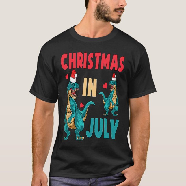 Christmas In July Dinosaur Xmas Santa Hat Kids Rex T-Shirt (Vorderseite)