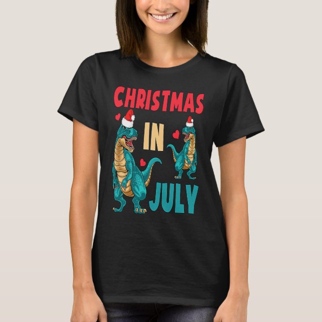 Christmas In July Dinosaur Xmas Santa Hat Kids Rex T-Shirt (Vorderseite)