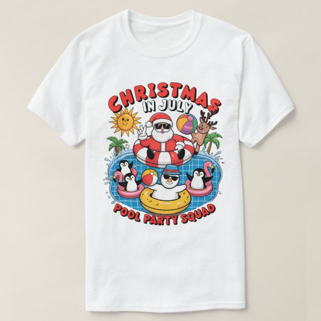Christmas in July Pool Party Squad Funny Santa Pen T-Shirt (Design vorne)