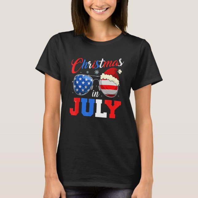Christmas In July Santa Hat Sunglasses Summer Cele T-Shirt (Vorderseite)