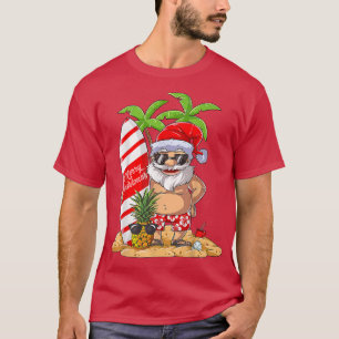 Christmas in July Santa Hawaiian Summer Surf Surfi T-Shirt
