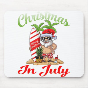 Christmas in July Santa Hawaiian Surfing T Shirt Mousepad