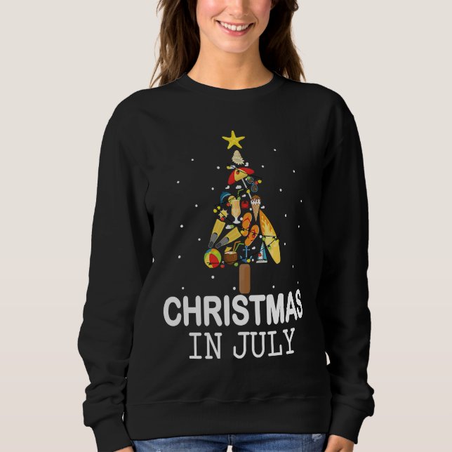Christmas In July Santa Summer Beach Vacation Tree Sweatshirt (Vorderseite)