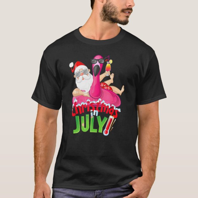 Christmas In July  Summer Flamingo Float Xmas T-Shirt (Vorderseite)