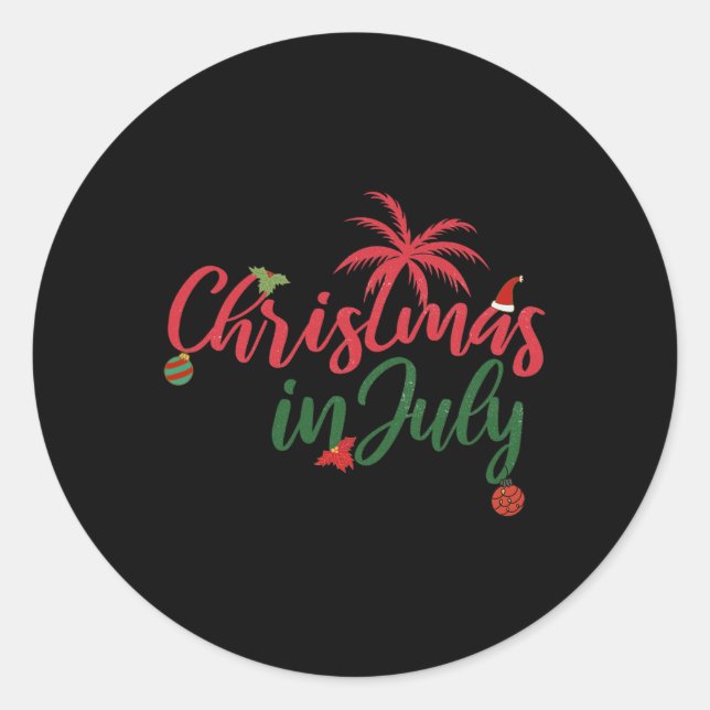 Christmas In July With Palm Trees And Ornaments  Runder Aufkleber (Vorderseite)