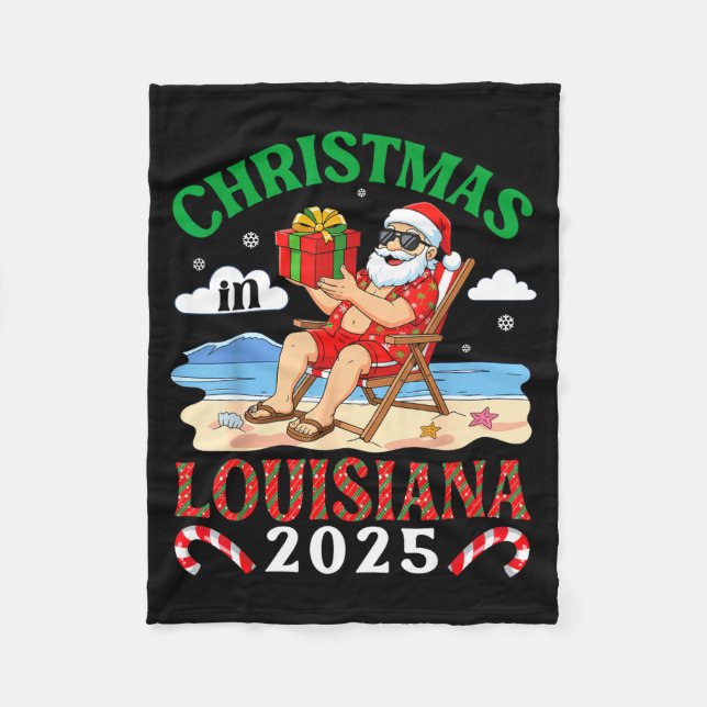 Christmas In Louisiana 2025 Santa Beach Lounge Hol Fleecedecke (Vorderseite)