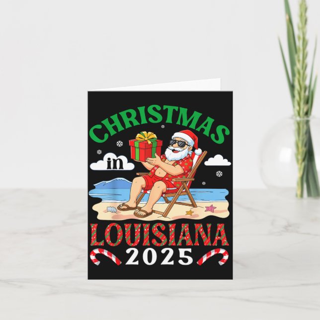 Christmas In Louisiana 2025 Santa Beach Lounge Hol Karte (Vorderseite)