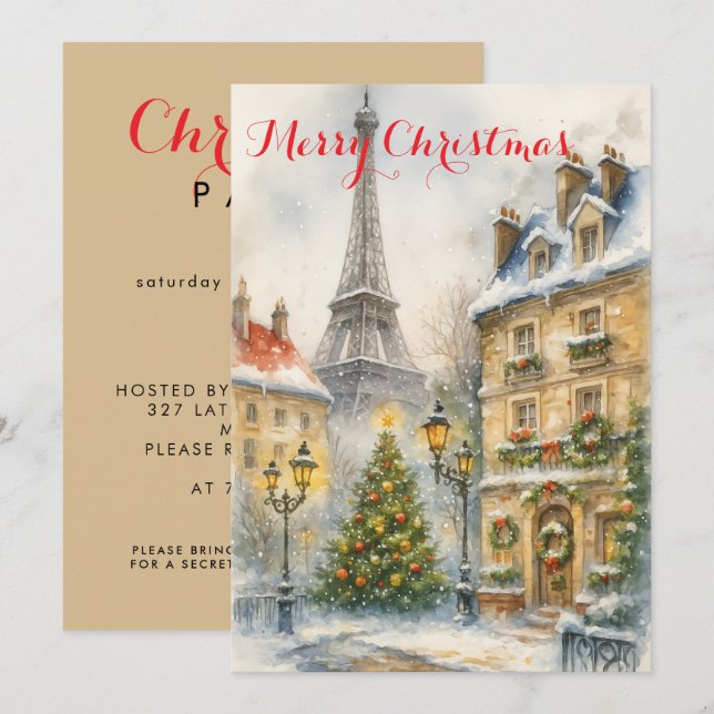 Christmas in Paris Eiffel Tower Winter Personalize Einladung (Vorne/Hinten)