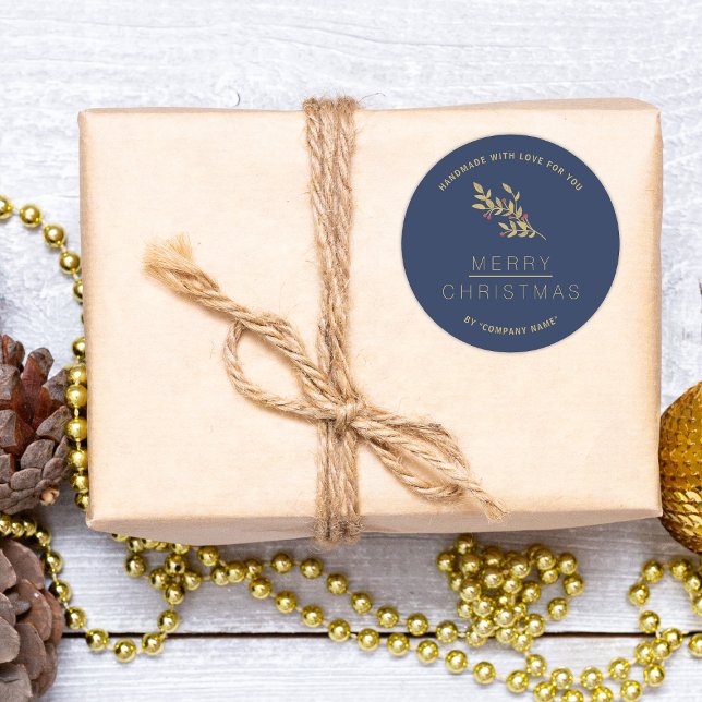 Christmas Indigo Botanical Minimalistisch Handmade Runder Aufkleber (Von Creator hochgeladen)