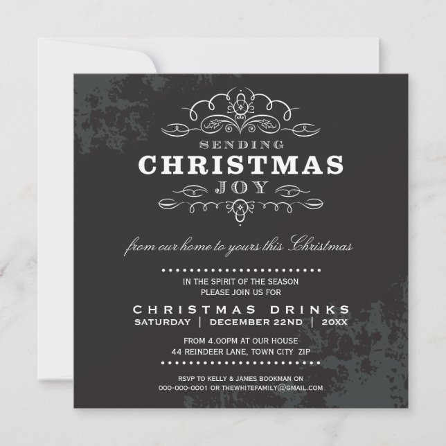 CHRISTMAS INVITATION vintage look noir blanc (Devant)