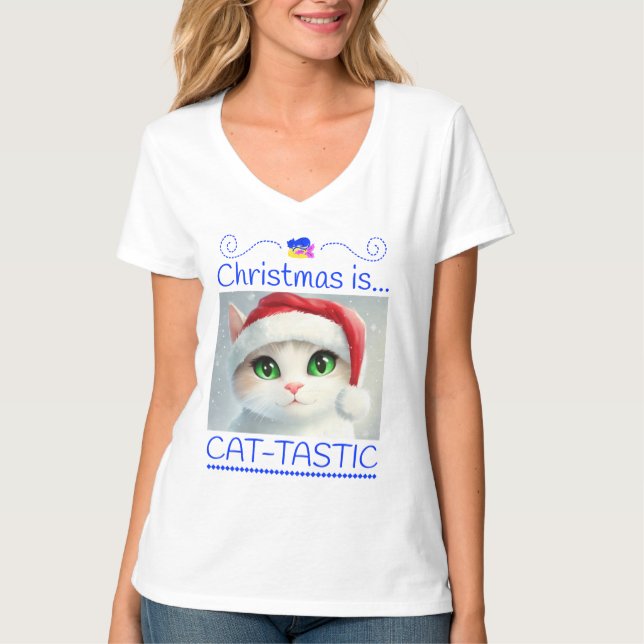 Christmas Is Cat-tastic Cute Cat T-Shirt (Vorderseite)