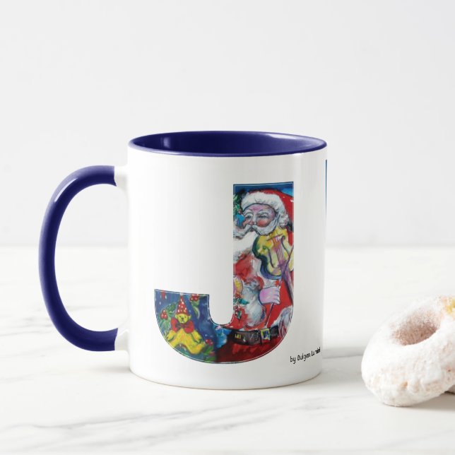 CHRISTMAS J SCHREIBEN / SANTA MIT VIOLIN MONOGRAMM TASSE (Mit Donut)