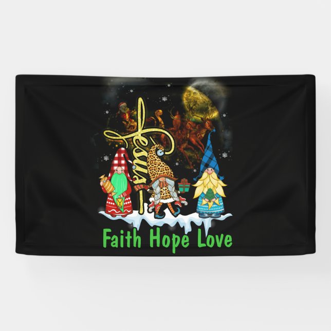 Christmas Jesus Faith Hope Love Snowman Christian Banner (Horizontal)