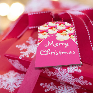 Christmas Jolly Santa Claus Merry Pink Gruß Geschenkanhänger