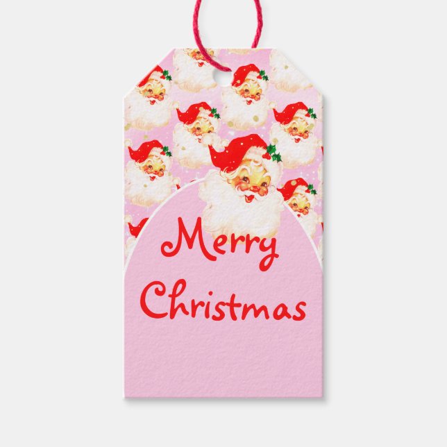 Christmas Jolly Santa Claus Pink Merry Gruß Geschenkanhänger (Vorderseite)
