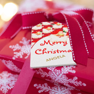 Christmas Jolly Santa Claus Red Merry Gruß Geschenkanhänger