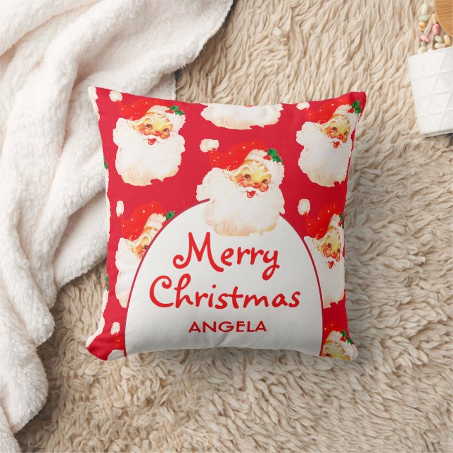 Christmas Jolly Santa Claus Red Merry Gruß Kissen (Decke)
