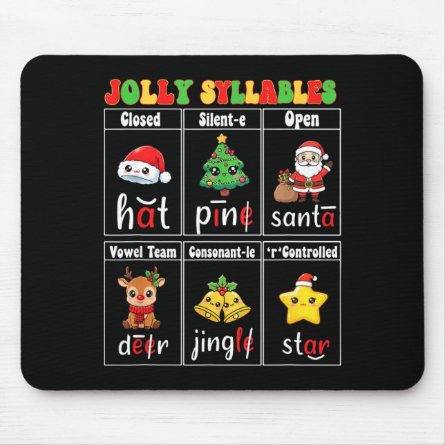 Christmas Jolly Syllables Teacher Students Funny S Mousepad (Vorne)