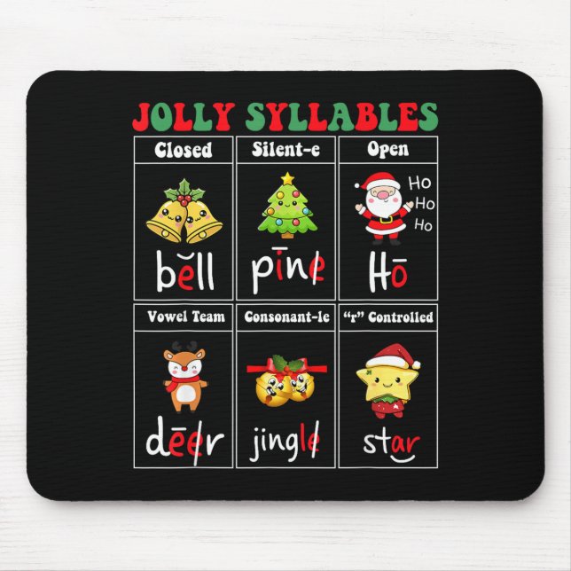 Christmas Jolly Syllables Teacher Students Funny S Mousepad (Vorne)