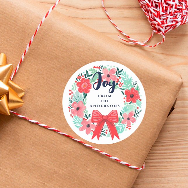 Christmas Jow Wreath Blue Holiday Runder Aufkleber (Von Creator hochgeladen)