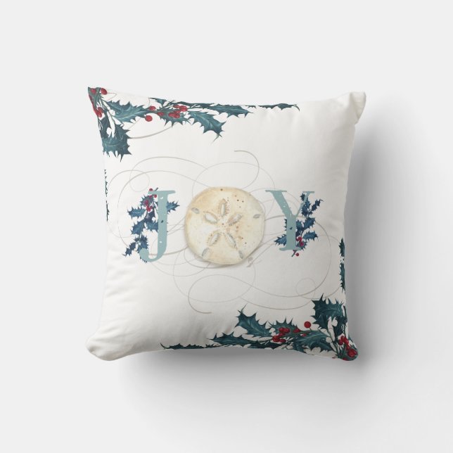 Christmas Joy Beach Coastal Sand Dollar Blue Holly Kissen (Vorderseite)