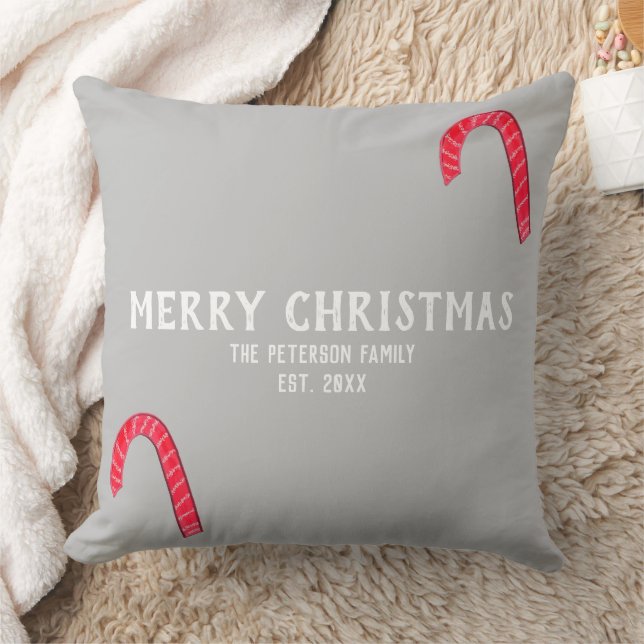 Christmas Joy Candy Canes Familienname Kissen (Decke)