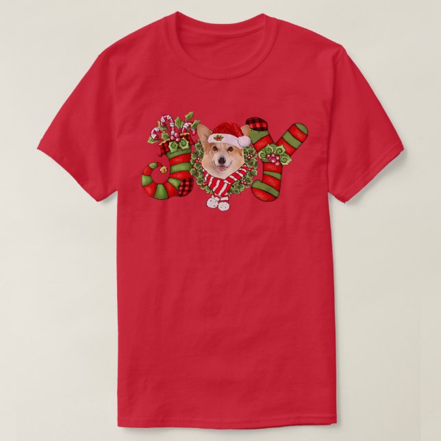 Christmas Joy Dwarf Strumpf Corgi T-Shirt (Design vorne)