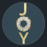 CHRISTMAS JOY Gold Foil Modern Holiday Favor Card Runder Aufkleber<br><div class="desc">Anpassen mit jedem Text. Matching-Elemente sind verfügbar.</div>