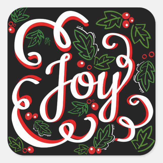 Christmas Joy Holly Berries & Blätter Quadratischer Aufkleber (Vorderseite)