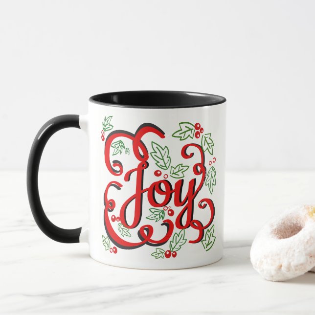 Christmas Joy Holly Berries & Blätter Tasse (Mit Donut)