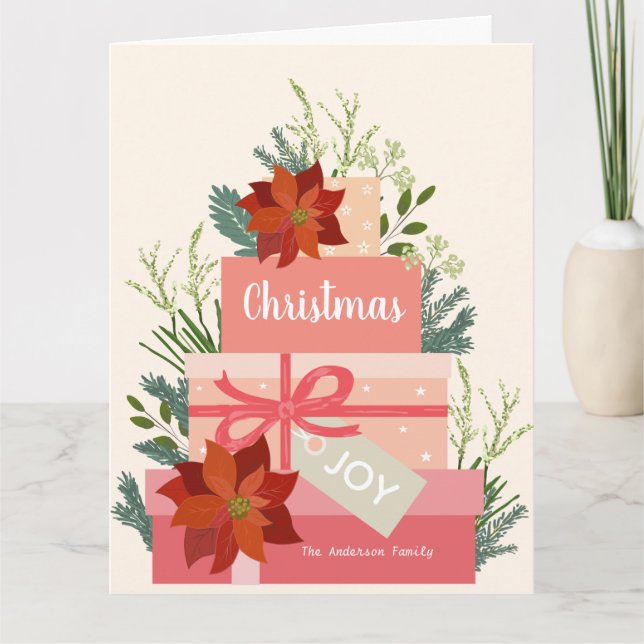 Christmas joy red poinsettias personalize karte (Vorderseite)