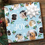 Christmas Joy Snowflake Niedlich Foto Collage Blue Geschenkpapier<br><div class="desc">Verbringen Sie ein wenig Freude in dieser Urlaubssaison mit maßgeschneidertem Foto-Packpapier! Dieses lustige Weihnachtsgeschenk zeigt sechs Ihrer Lieblings-Fotos und ist mit dem Namen des Empfängers, Ihrem Familiennamen oder dem Urlaubsjahr personalisiert. Ein stilvolles, modernes Design mit kreisförmigen Rahmen-Set vor einem festlichen Hintergrund von Blätter, Beeren, Schneeflocken und Sternen, dekorativer Typografie und...</div>