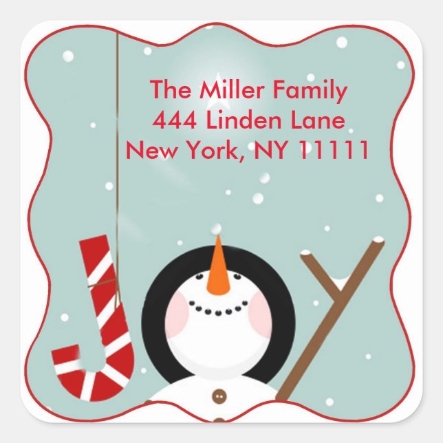 Christmas Joy Snowman Address Labels Stickers (Vorderseite)