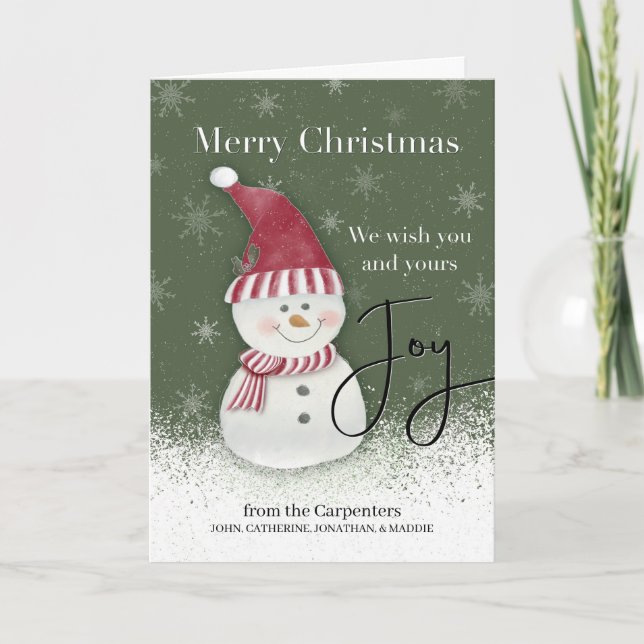 Christmas Joy Snowman aus Individuelle Name Karte (Vorderseite)